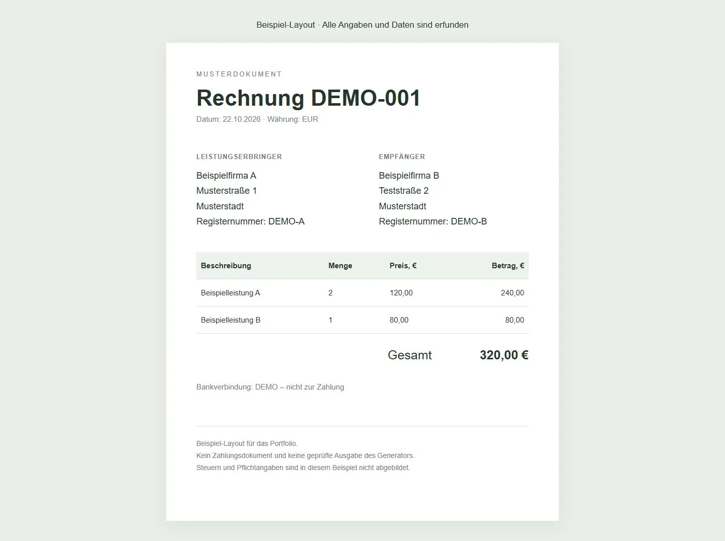 Demonstrationsentwurf einer PDF-Rechnung