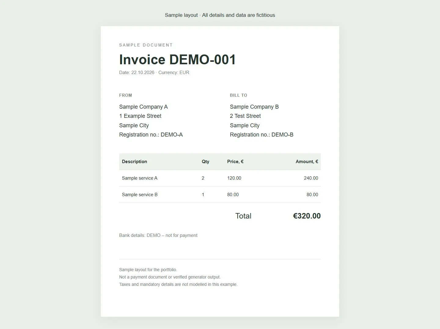 Demonstration PDF invoice layout