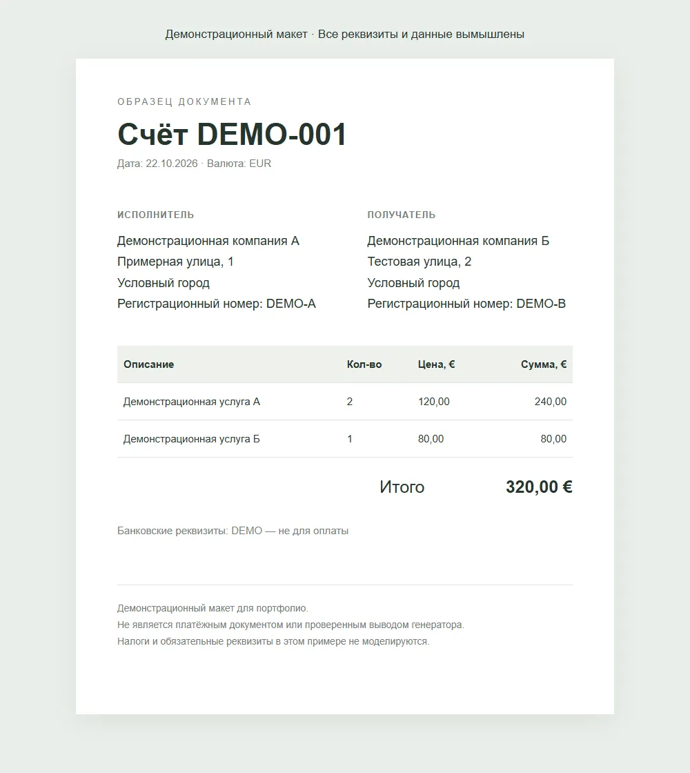 Демонстрационный макет PDF-счёта